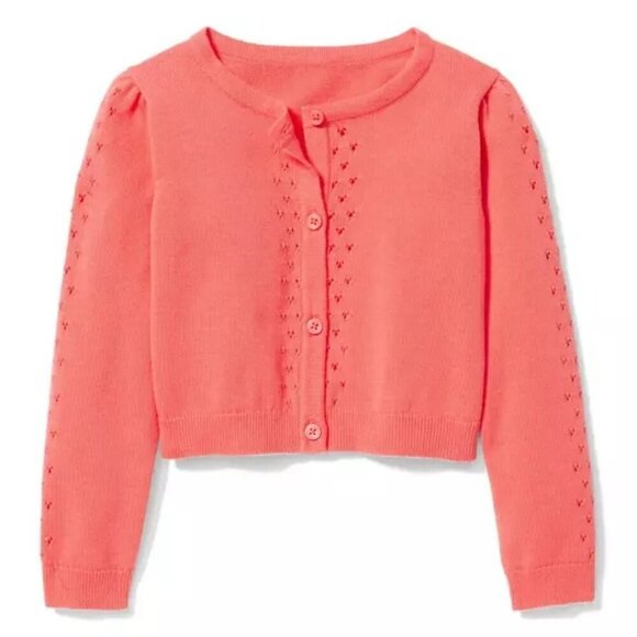 Janie and Jack Cropped pink eyelet cardigan - Picture 1 of 2